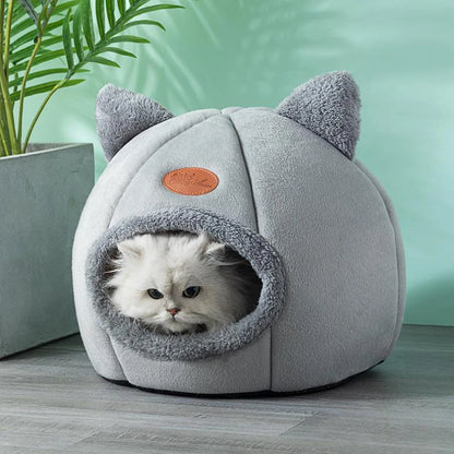 Cozy Winter Cat Cave Bed With Removable Cushion