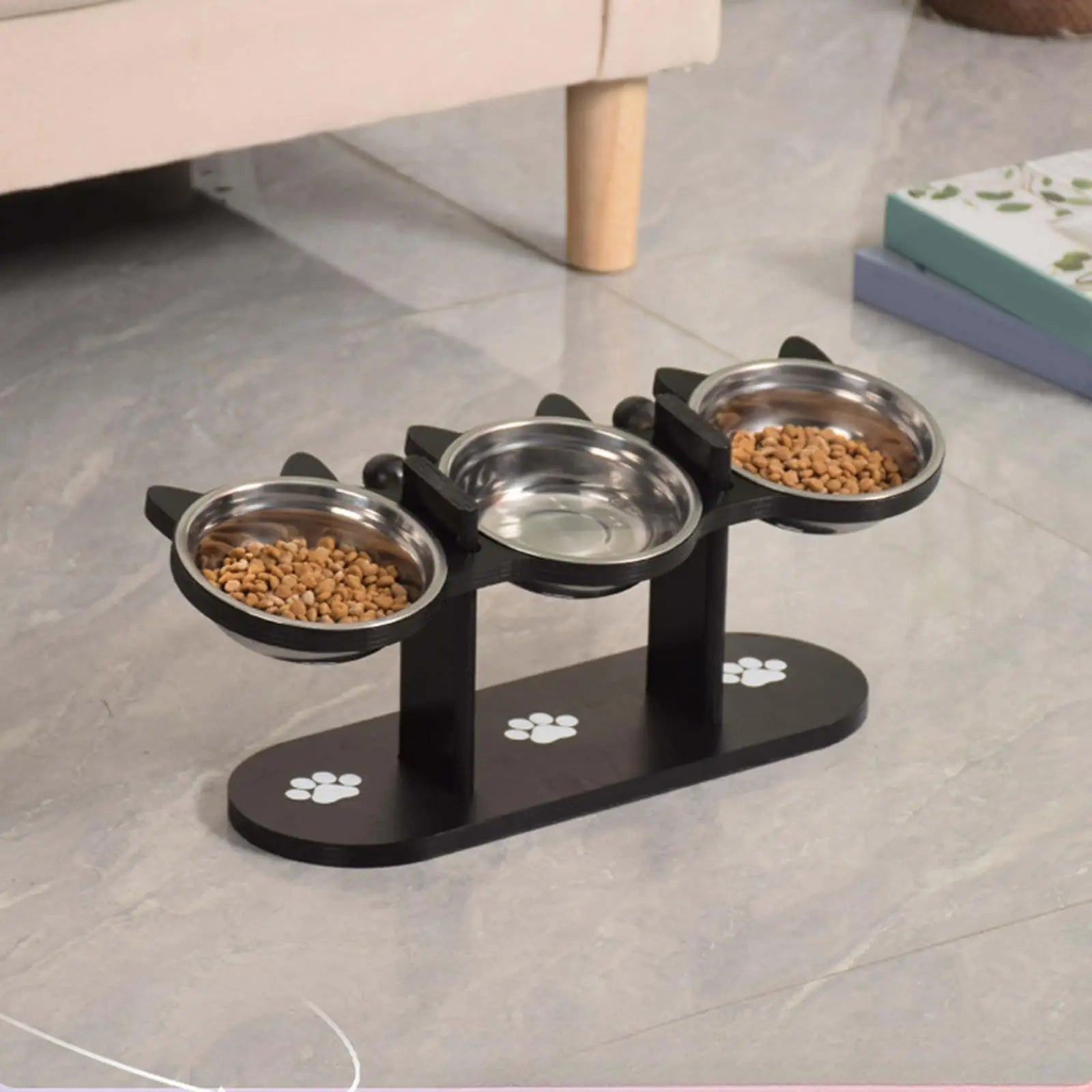 Elevated Stainless Steel Cat Bowl with Tilted Stand