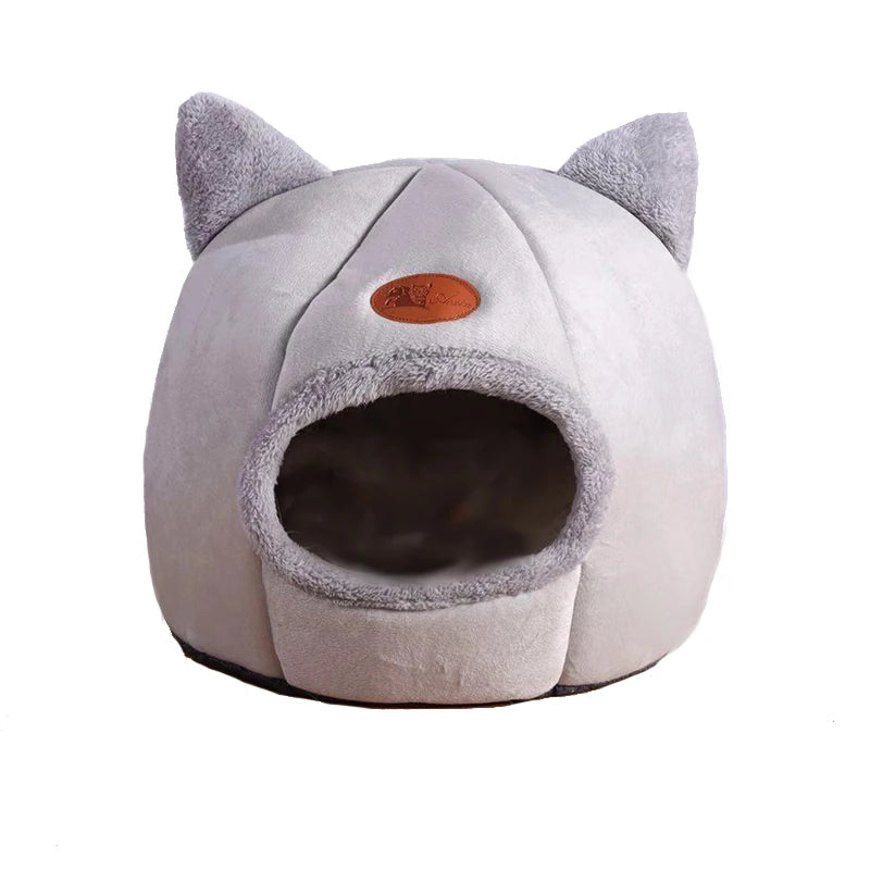 Cozy Winter Cat Cave Bed With Removable Cushion