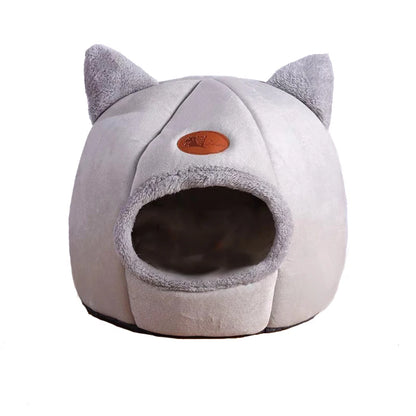 Cozy Winter Cat Cave Bed With Removable Cushion