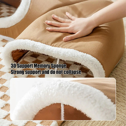 Cat Tunnel Bed House with Plush Mat for Indoor Kittens