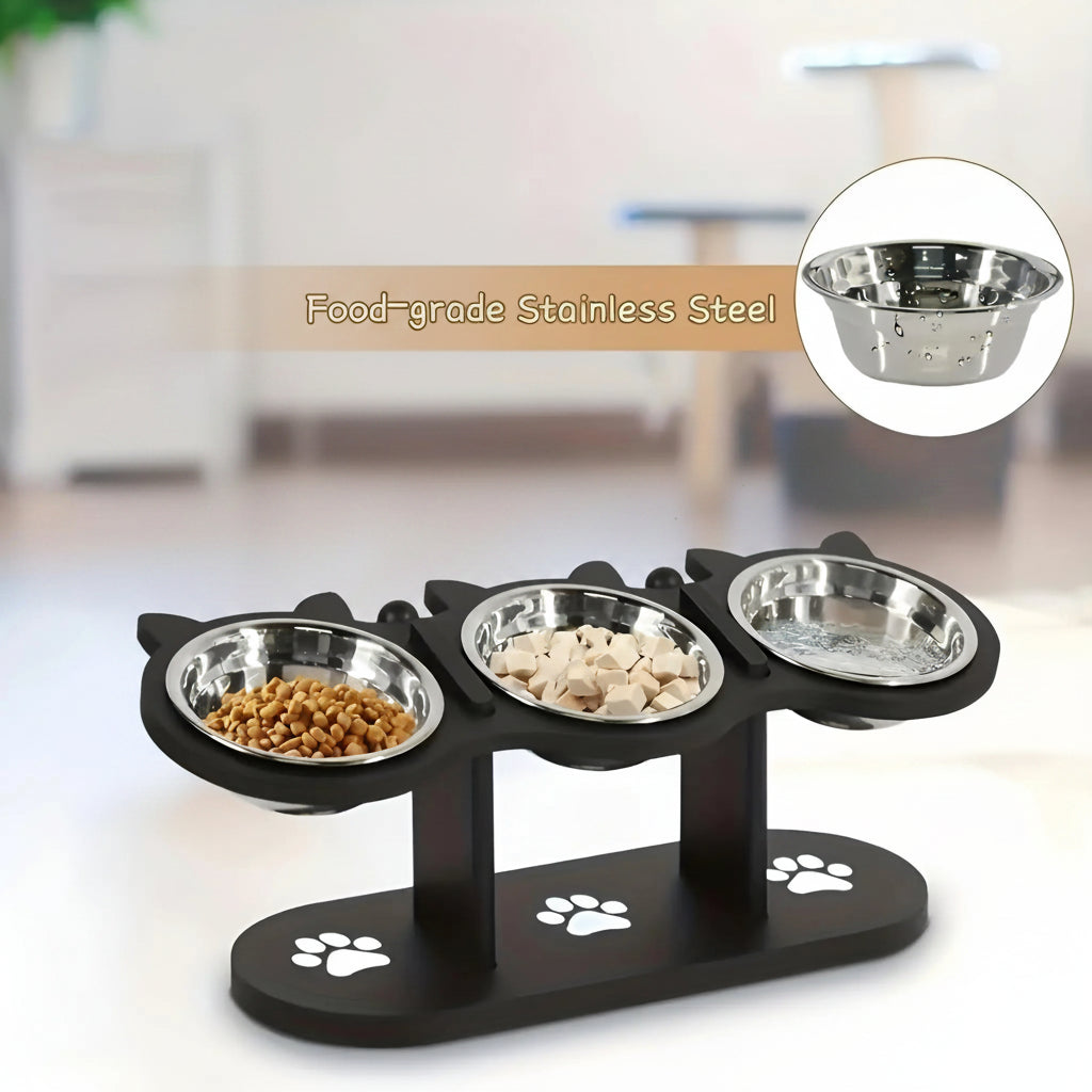 Elevated Stainless Steel Cat Bowl with Tilted Stand