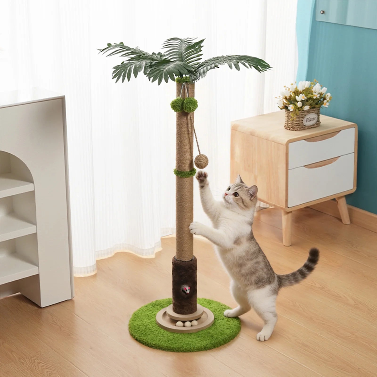 Tree Cat Scratching Post with Sisal and Hanging Toys