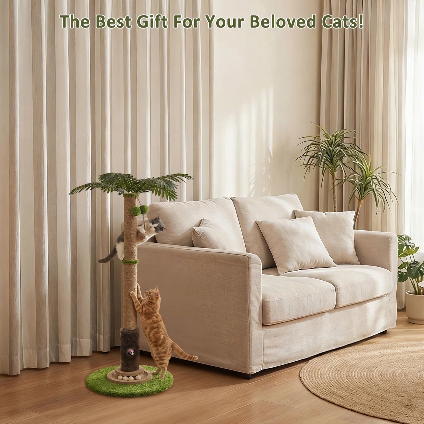 Tree Cat Scratching Post with Sisal and Hanging Toys