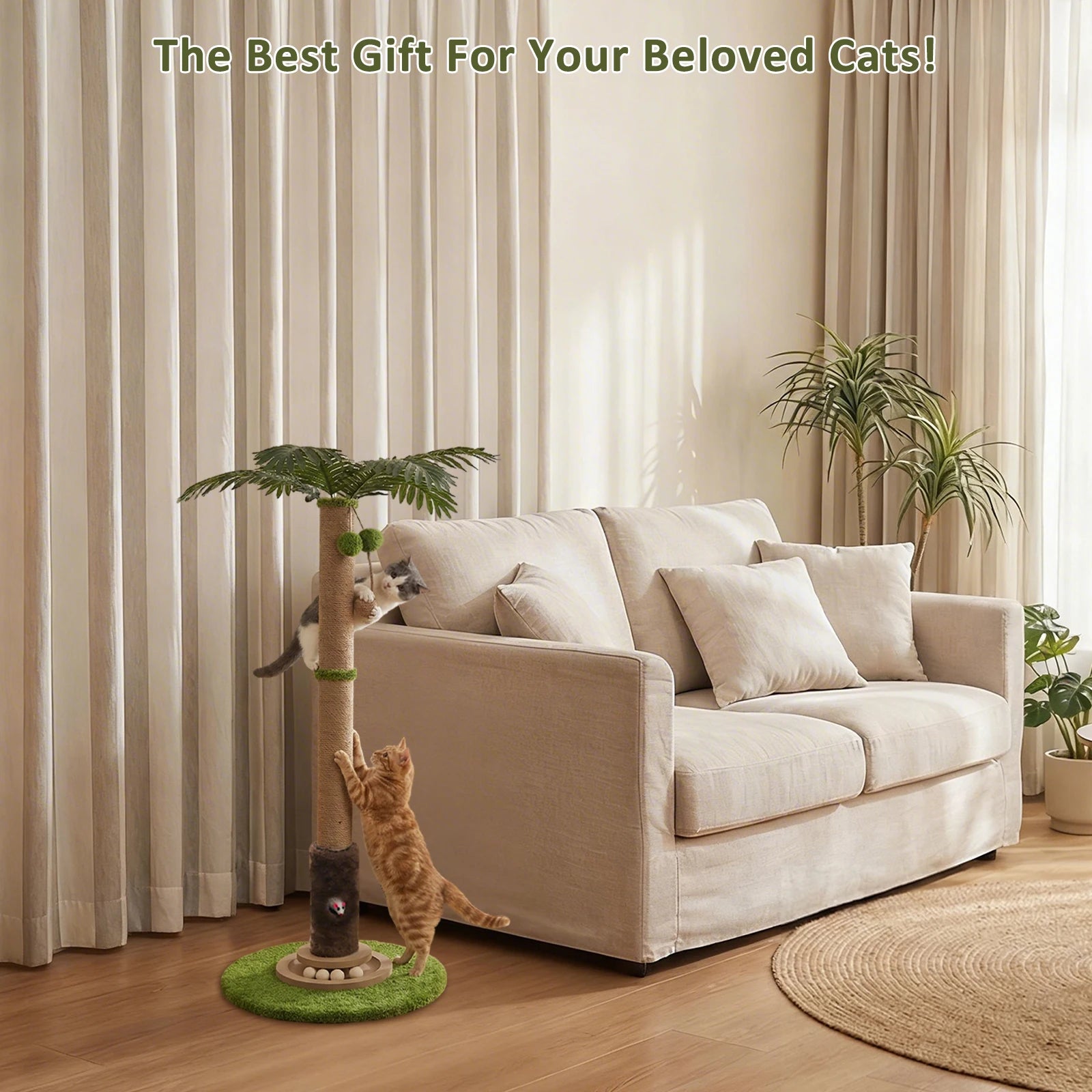 Tree Cat Scratching Post with Sisal and Hanging Toys