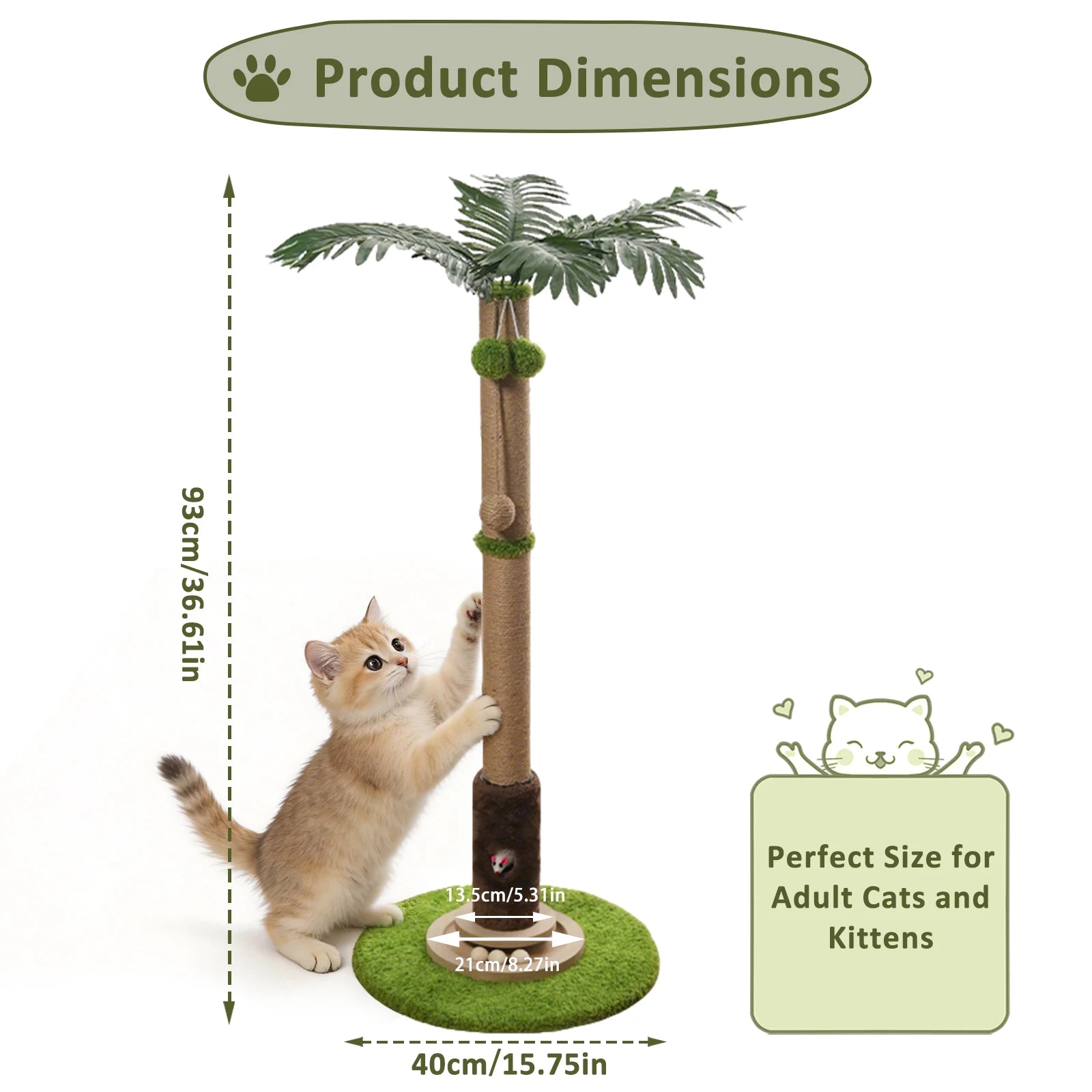 Tree Cat Scratching Post with Sisal and Hanging Toys