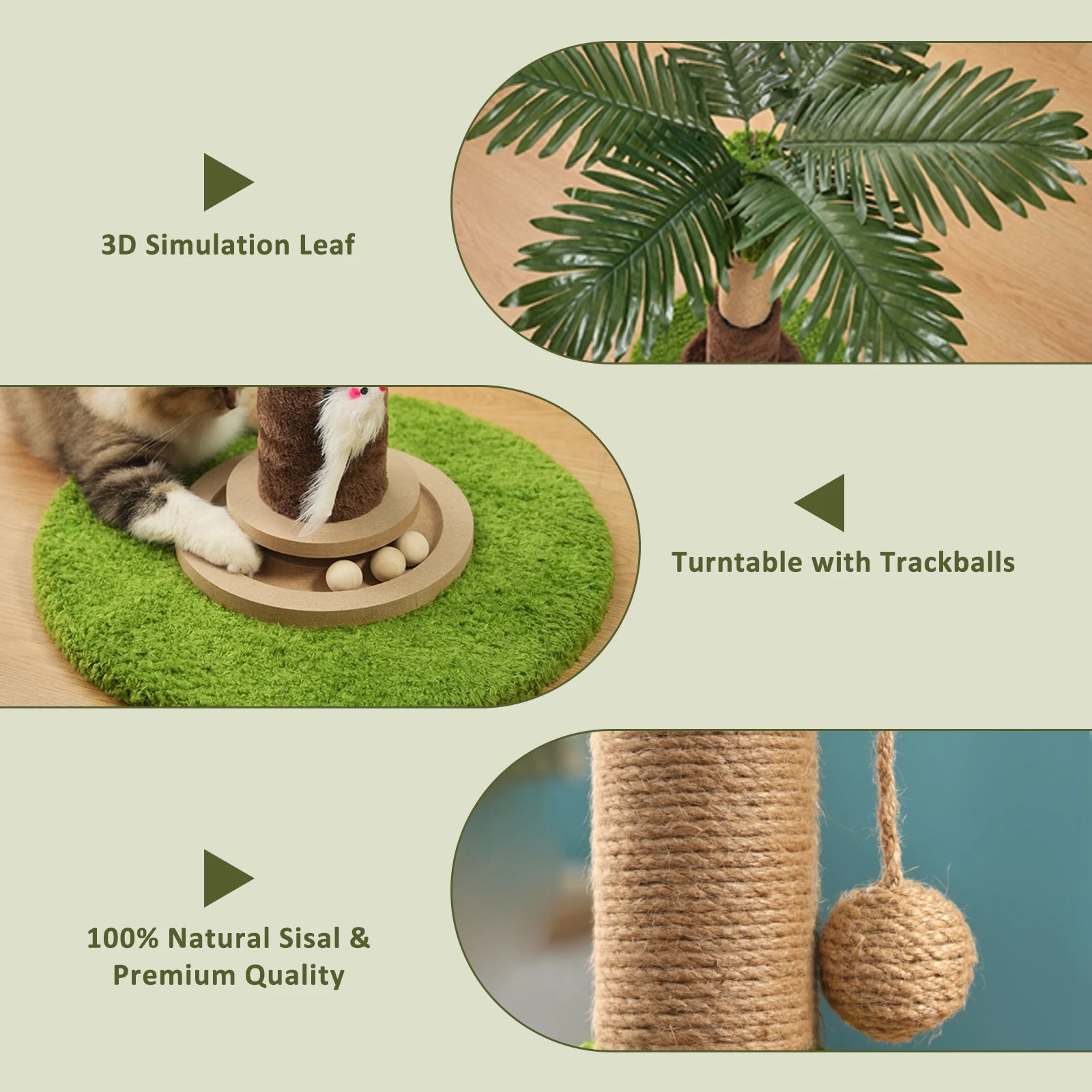 Tree Cat Scratching Post with Sisal and Hanging Toys