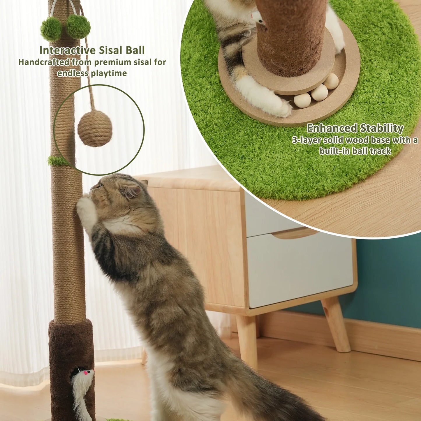 Tree Cat Scratching Post with Sisal and Hanging Toys